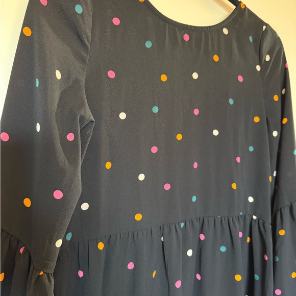 ASOS Black Long Bell Sleeve Colorful Polka Dot Print Mini Dress in Size 2 - Picture 3 of 10